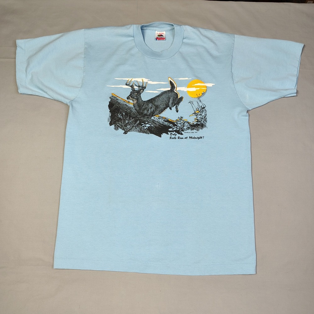 Vintage Fruit of the Loom Single Stitch Deer T-Shirt Blue XL Medical Lake WA